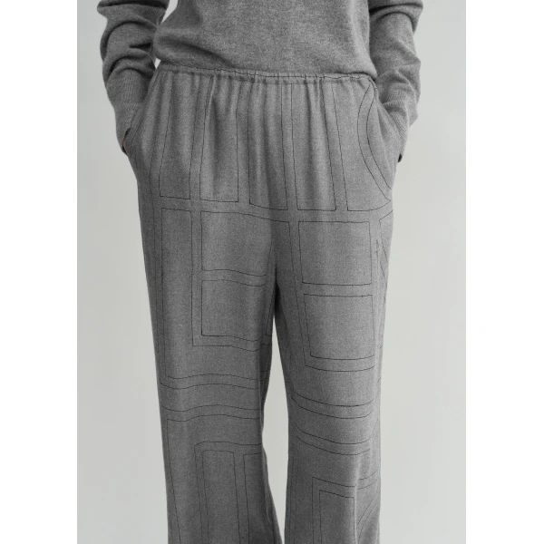 Totême Monogram flannel pj bottoms in Smoke melange - Pants - Scandinavian Minimalist Luxury at Coveti