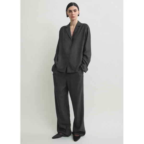 Totême Monogram flannel pj top charcoal in Charcoal melange - Tops - Scandinavian Minimalist Luxury at Coveti