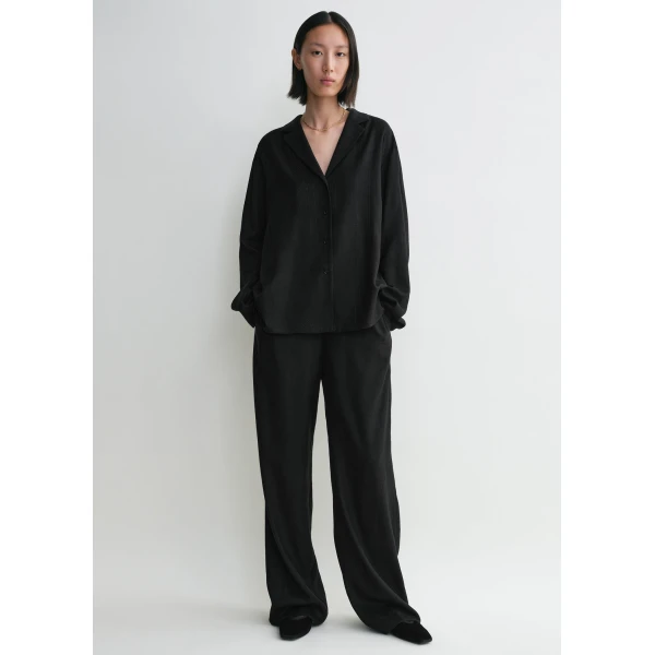 Totême Monogram flannel pj top in Black - Tops - Scandinavian Minimalist Luxury at Coveti