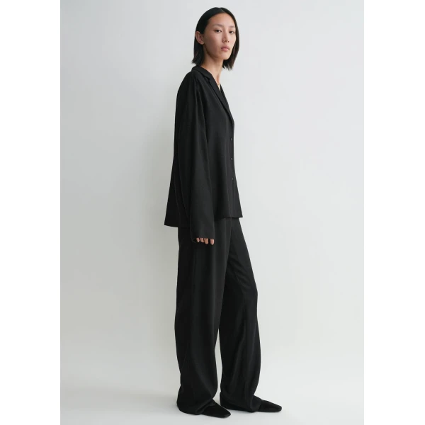Totême Monogram flannel pj top in Black - Tops - Scandinavian Minimalist Luxury at Coveti