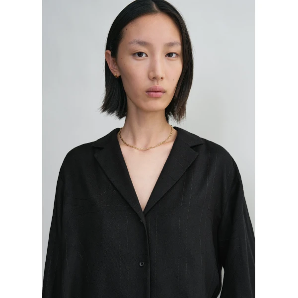 Totême Monogram flannel pj top in Black - Tops - Scandinavian Minimalist Luxury at Coveti