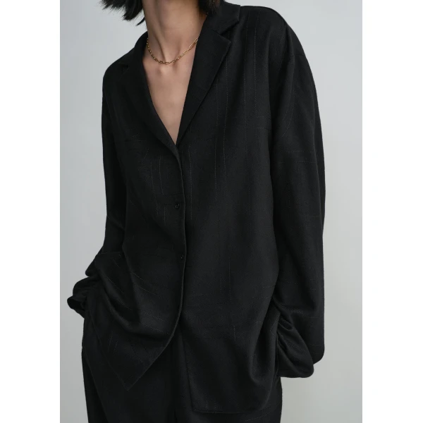 Totême Monogram flannel pj top in Black - Tops - Scandinavian Minimalist Luxury at Coveti