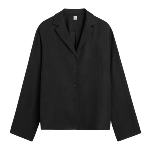 Totême Monogram flannel pj top in Black - Tops - Scandinavian Minimalist Luxury at Coveti