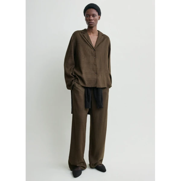 Totême Monogram flannel pj top in Dark brown - Tops - Scandinavian Minimalist Luxury at Coveti