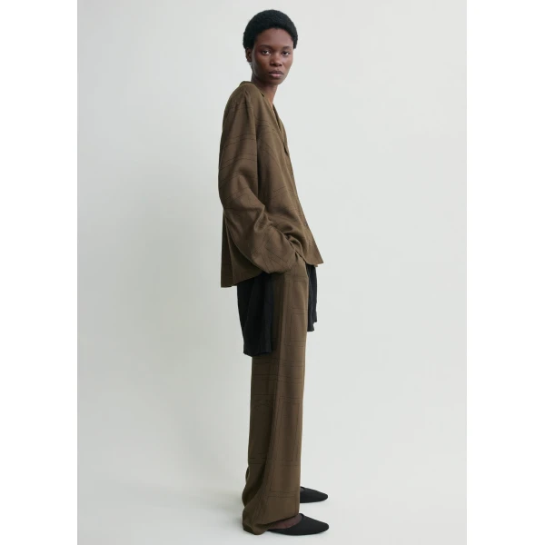Totême Monogram flannel pj top in Dark brown - Tops - Scandinavian Minimalist Luxury at Coveti