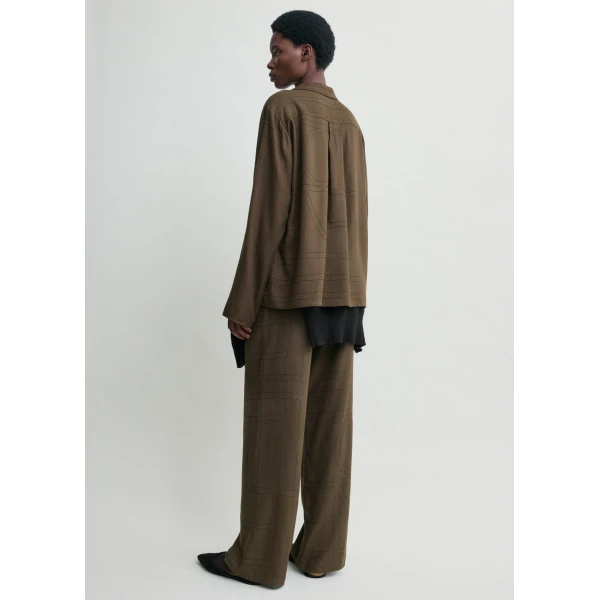 Totême Monogram flannel pj top in Dark brown - Tops - Scandinavian Minimalist Luxury at Coveti