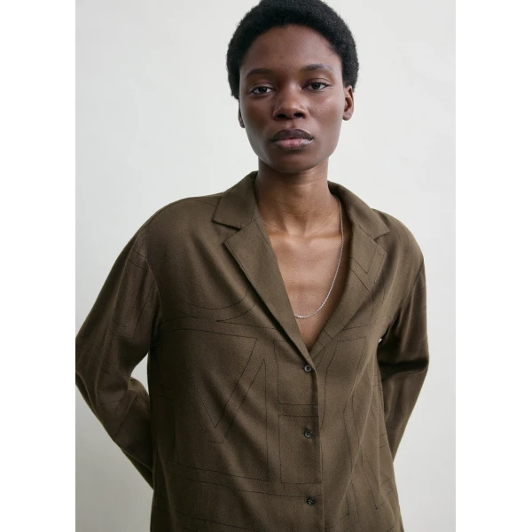 Totême Monogram flannel pj top in Dark brown - Tops - Scandinavian Minimalist Luxury at Coveti