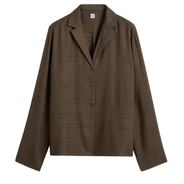 Totême Monogram flannel pj top in Dark brown - Tops - Scandinavian Minimalist Luxury at Coveti