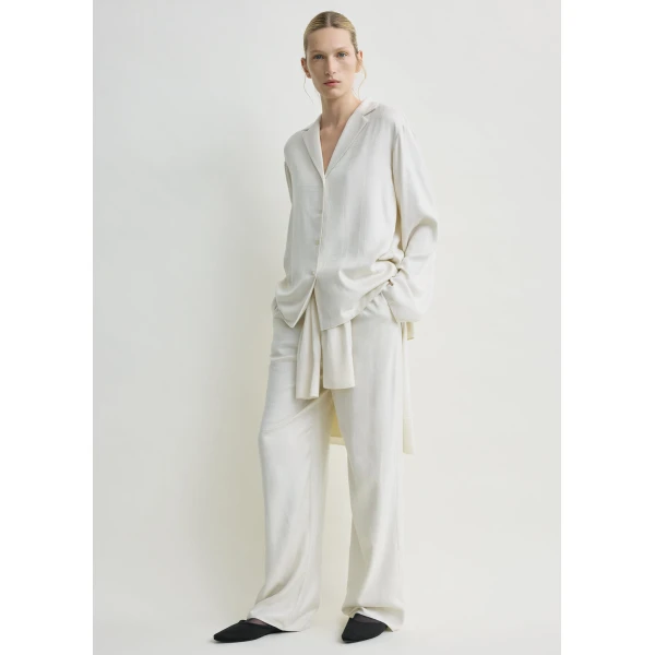 Totême Monogram flannel pj top in Ecru - Tops - Scandinavian Minimalist Luxury at Coveti