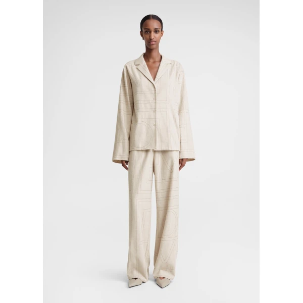 Totême Monogram flannel pj top in Light beige melange - Tops - Scandinavian Minimalist Luxury at Coveti