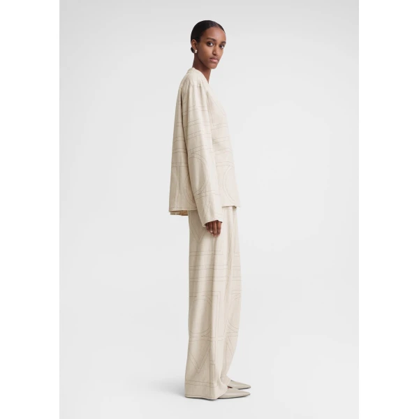 Totême Monogram flannel pj top in Light beige melange - Tops - Scandinavian Minimalist Luxury at Coveti
