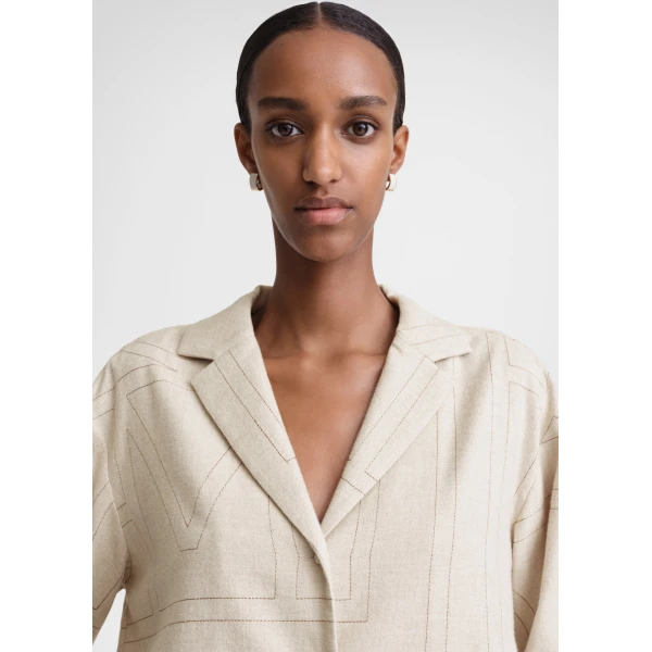 Totême Monogram flannel pj top in Light beige melange - Tops - Scandinavian Minimalist Luxury at Coveti