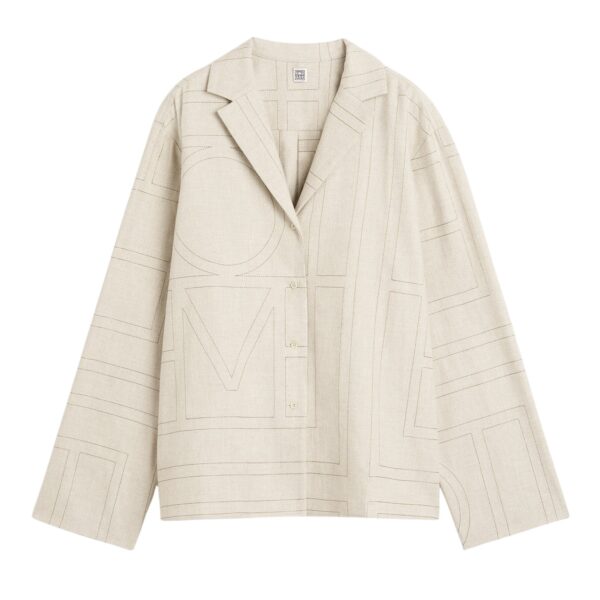 Totême Monogram flannel pj top in Light beige melange - Tops - Scandinavian Minimalist Luxury at Coveti
