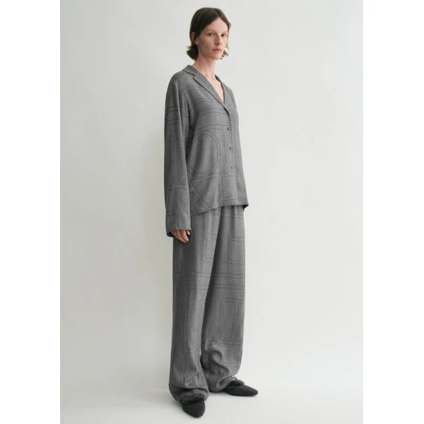 Totême Monogram flannel pj top in Smoke melange - Tops - Scandinavian Minimalist Luxury at Coveti