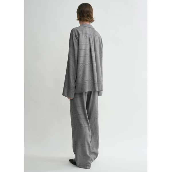 Totême Monogram flannel pj top in Smoke melange - Tops - Scandinavian Minimalist Luxury at Coveti