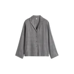 Totême Monogram flannel pj top in Smoke melange - Tops - Scandinavian Minimalist Luxury at Coveti
