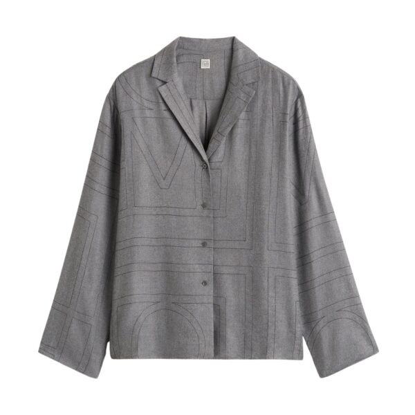 Totême Monogram flannel pj top in Smoke melange - Tops - Scandinavian Minimalist Luxury at Coveti