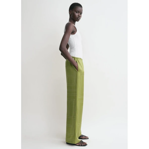Totême Monogram silk pj bottoms in Laurel - Pants - Scandinavian Minimalist Luxury at Coveti