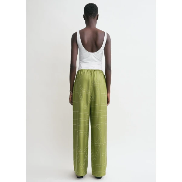 Totême Monogram silk pj bottoms in Laurel - Pants - Scandinavian Minimalist Luxury at Coveti