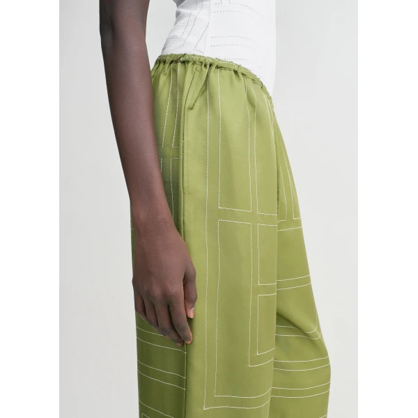 Totême Monogram silk pj bottoms in Laurel - Pants - Scandinavian Minimalist Luxury at Coveti