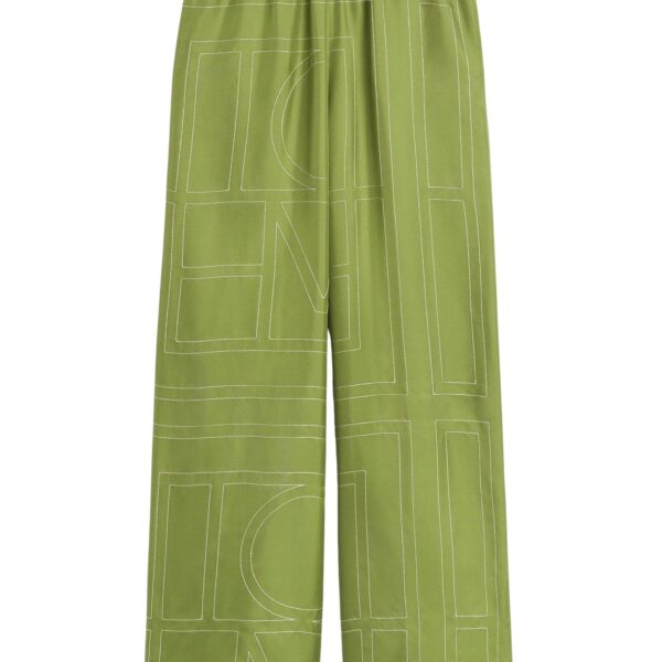 Totême Monogram silk pj bottoms in Laurel - Pants - Scandinavian Minimalist Luxury at Coveti