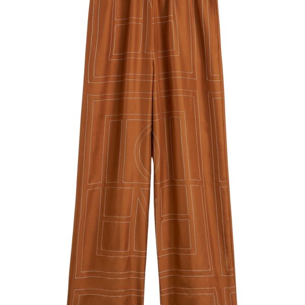 Totême Monogram silk pj bottoms in Terracotta - Pants - Scandinavian Minimalist Luxury at Coveti