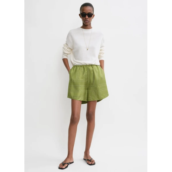 Totême Monogram silk pj shorts in Laurel - Shorts - Scandinavian Minimalist Luxury at Coveti