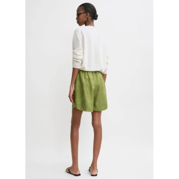 Totême Monogram silk pj shorts in Laurel - Shorts - Scandinavian Minimalist Luxury at Coveti