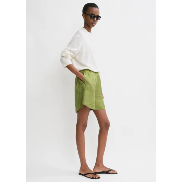 Totême Monogram silk pj shorts in Laurel - Shorts - Scandinavian Minimalist Luxury at Coveti