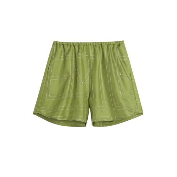 Totême Monogram silk pj shorts in Laurel - Shorts - Scandinavian Minimalist Luxury at Coveti