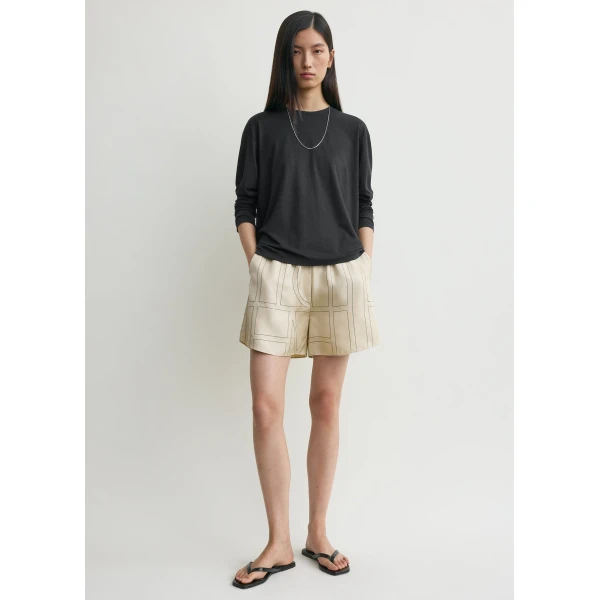 Totême Monogram silk pj shorts ivory in Ivory monogram - Pants - Scandinavian Minimalist Luxury at Coveti
