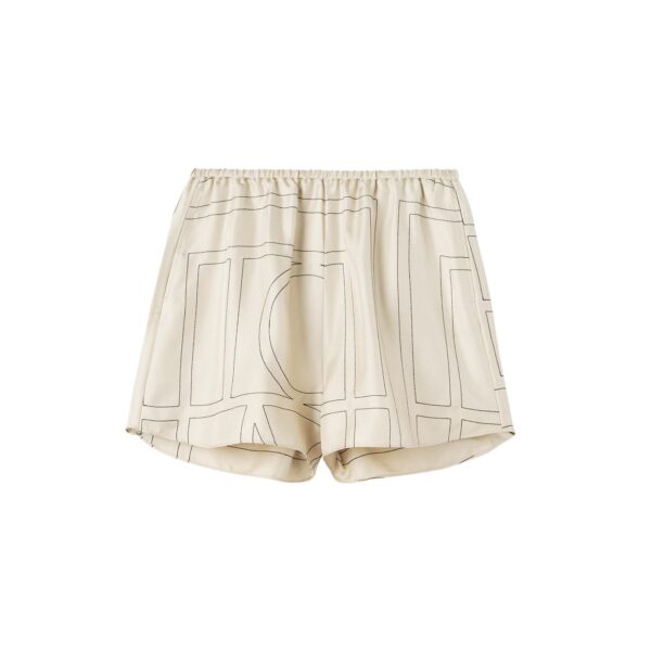 Totême Monogram silk pj shorts ivory in Ivory monogram - Pants - Scandinavian Minimalist Luxury at Coveti