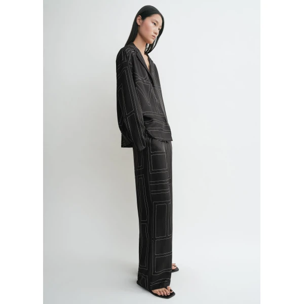 Totême Monogram silk pj top in Black - Tops - Scandinavian Minimalist Luxury at Coveti
