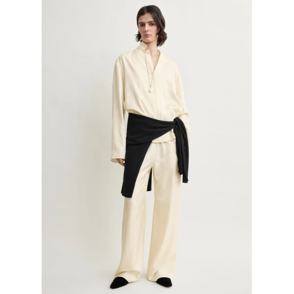 Totême Monogram silk pj top in Cream - Tops - Scandinavian Minimalist Luxury at Coveti