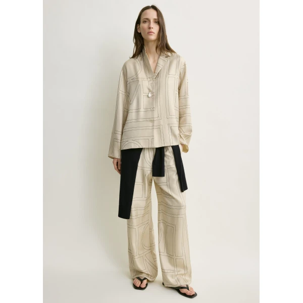 Totême Monogram silk pj top in Ivory - Tops - Scandinavian Minimalist Luxury at Coveti