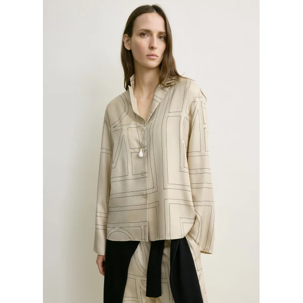 Totême Monogram silk pj top in Ivory - Tops - Scandinavian Minimalist Luxury at Coveti