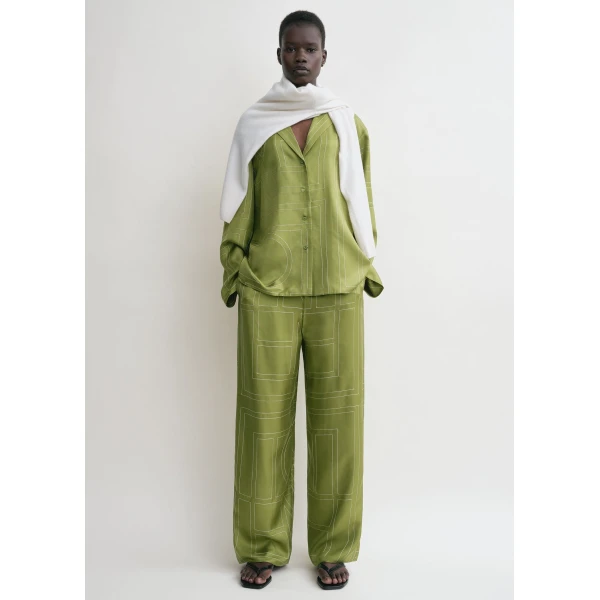Totême Monogram silk pj top in Laurel - Tops - Scandinavian Minimalist Luxury at Coveti