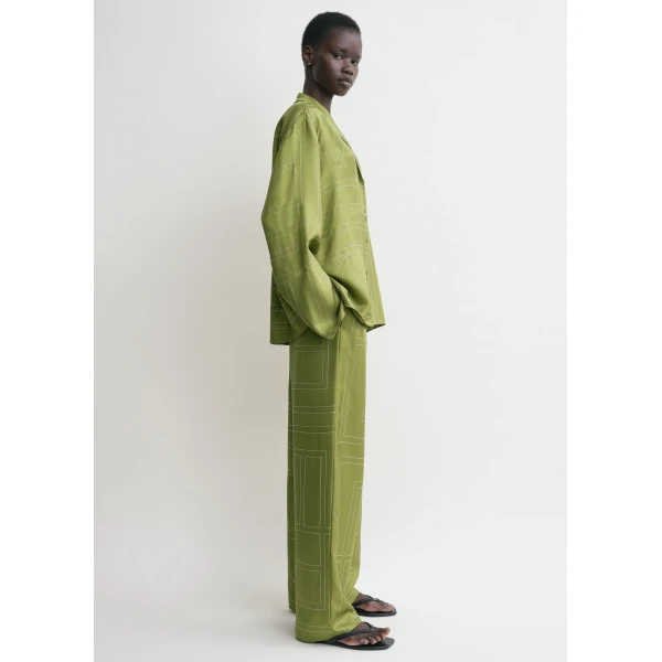 Totême Monogram silk pj top in Laurel - Tops - Scandinavian Minimalist Luxury at Coveti