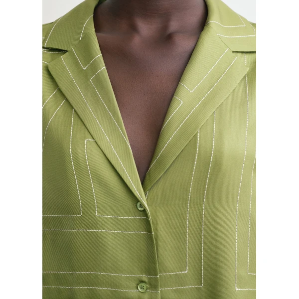 Totême Monogram silk pj top in Laurel - Tops - Scandinavian Minimalist Luxury at Coveti