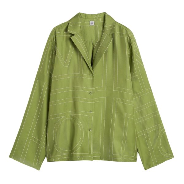 Totême Monogram silk pj top in Laurel - Tops - Scandinavian Minimalist Luxury at Coveti