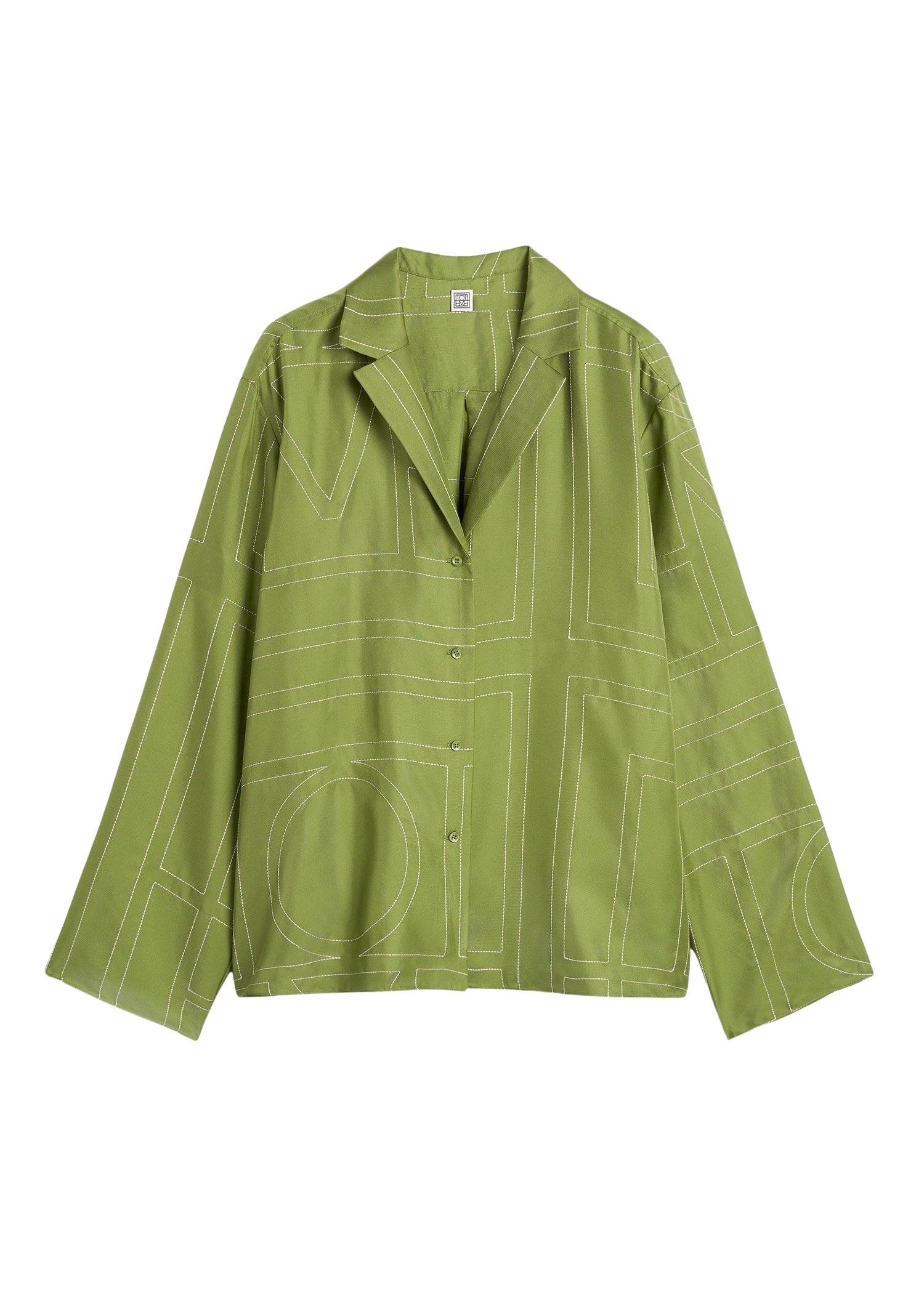 Totême Monogram silk pj top in Laurel - Tops - Scandinavian Minimalist Luxury at Coveti
