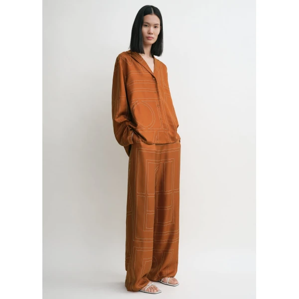 Totême Monogram silk pj top in Terracotta - Tops - Scandinavian Minimalist Luxury at Coveti