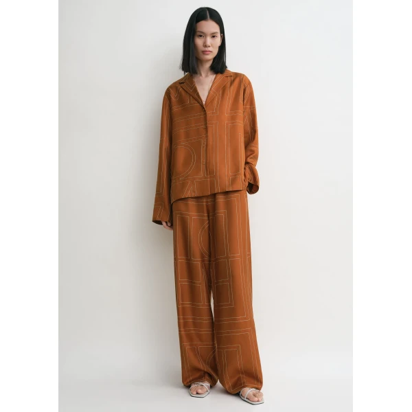 Totême Monogram silk pj top in Terracotta - Tops - Scandinavian Minimalist Luxury at Coveti