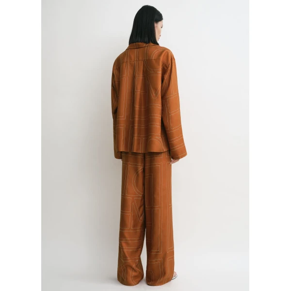 Totême Monogram silk pj top in Terracotta - Tops - Scandinavian Minimalist Luxury at Coveti