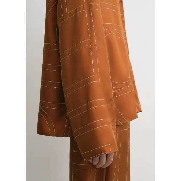 Totême Monogram silk pj top in Terracotta - Tops - Scandinavian Minimalist Luxury at Coveti