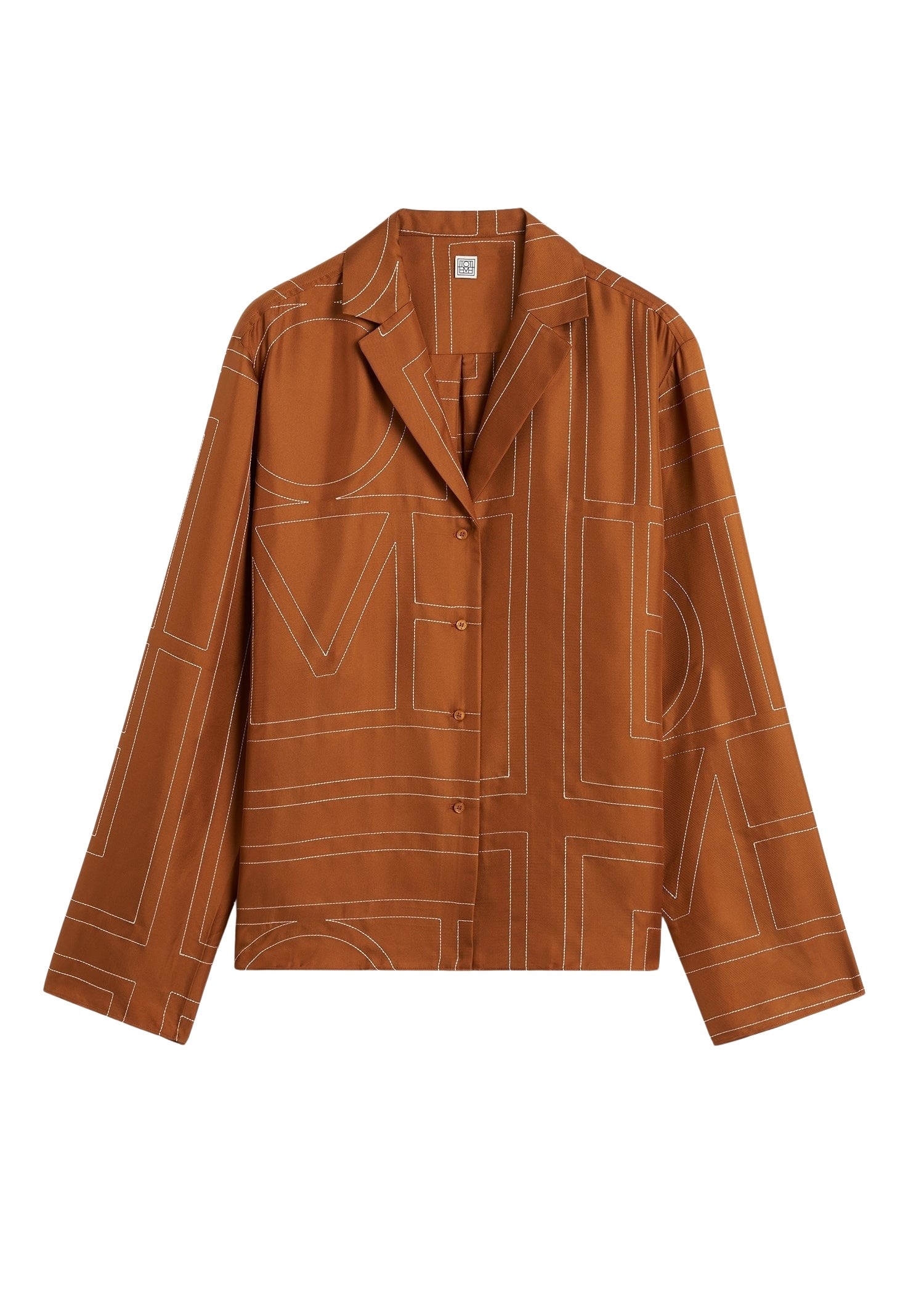 Totême Monogram silk pj top in Terracotta - Tops - Scandinavian Minimalist Luxury at Coveti
