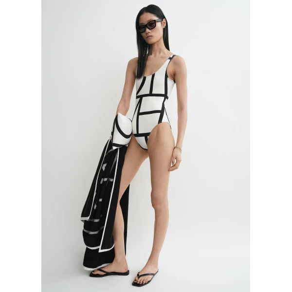 Totême Monogram swimsuit in Tofu - Beachwear - Scandinavian Minimalist Luxury at Coveti