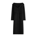 Totême Open collar wool coat in Black - Coats - Scandinavian Minimalist Luxury at Coveti