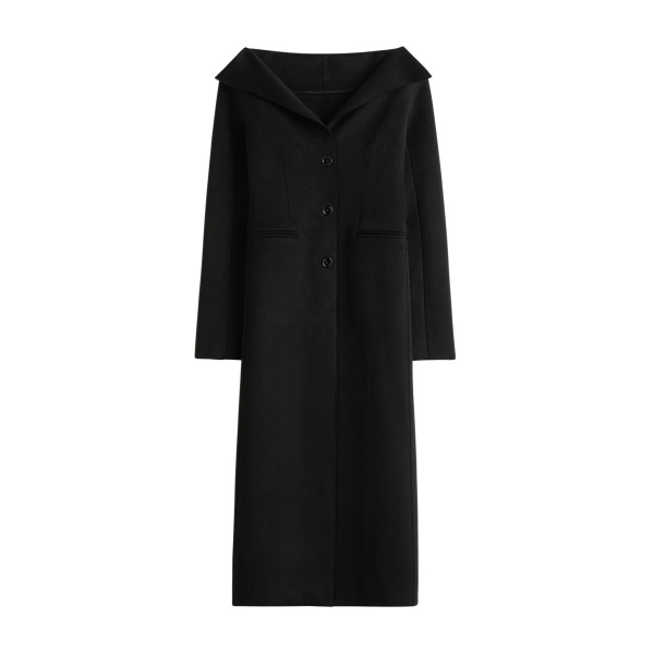 Totême Open collar wool coat in Black - Coats - Scandinavian Minimalist Luxury at Coveti