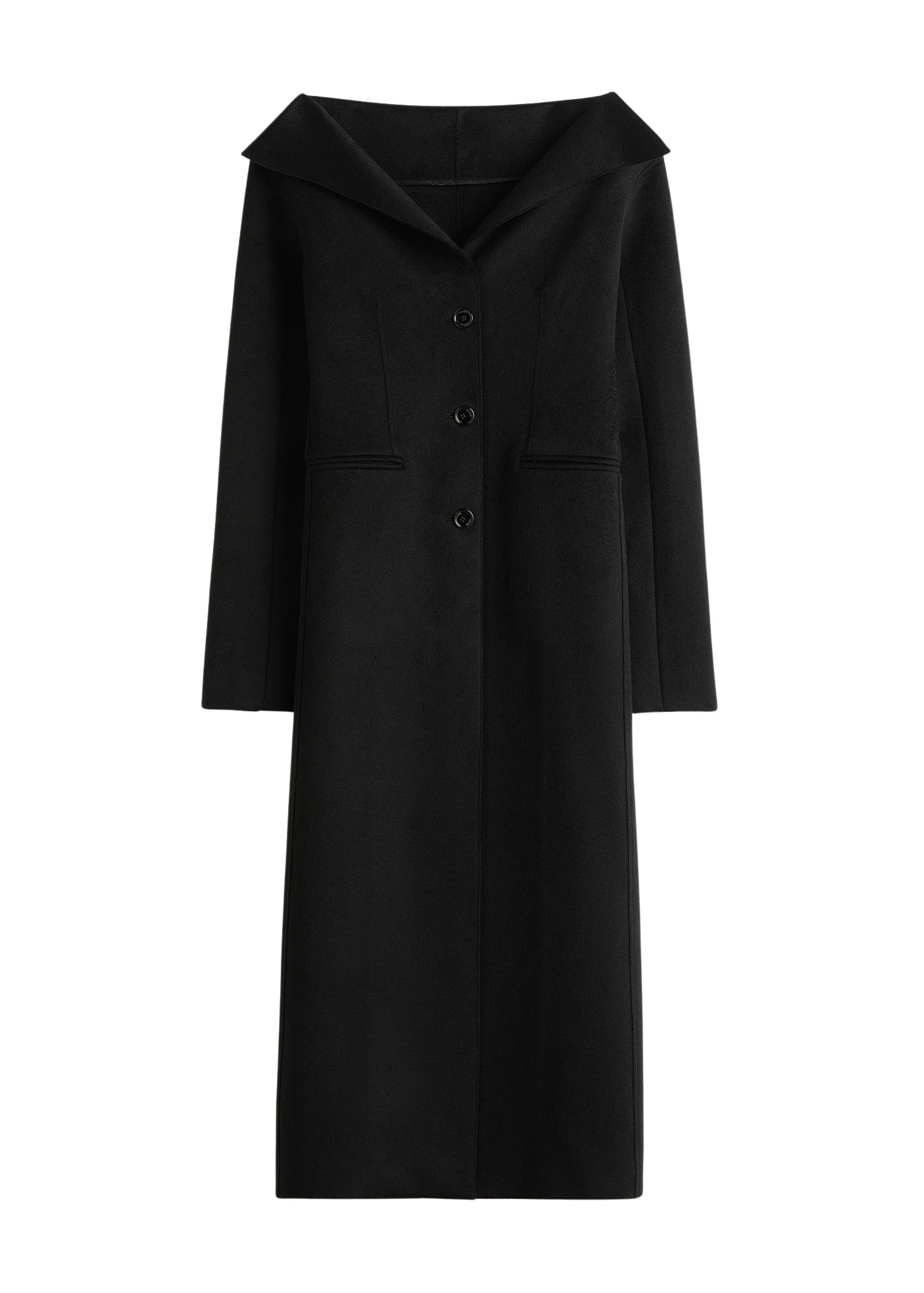Toteme-Open-collar-wool-coat-in-Black60832_nobg Totême Open collar wool coat in Black - Coats - Scandinavian Minimalist Luxury at Coveti